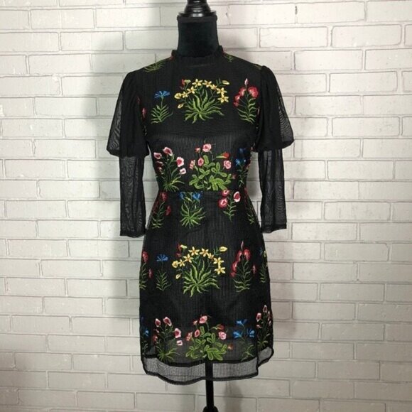 UC Women's Embroidered Mesh Floral Dress Size Small Sheer Mini Romantic - Picture 1 of 8